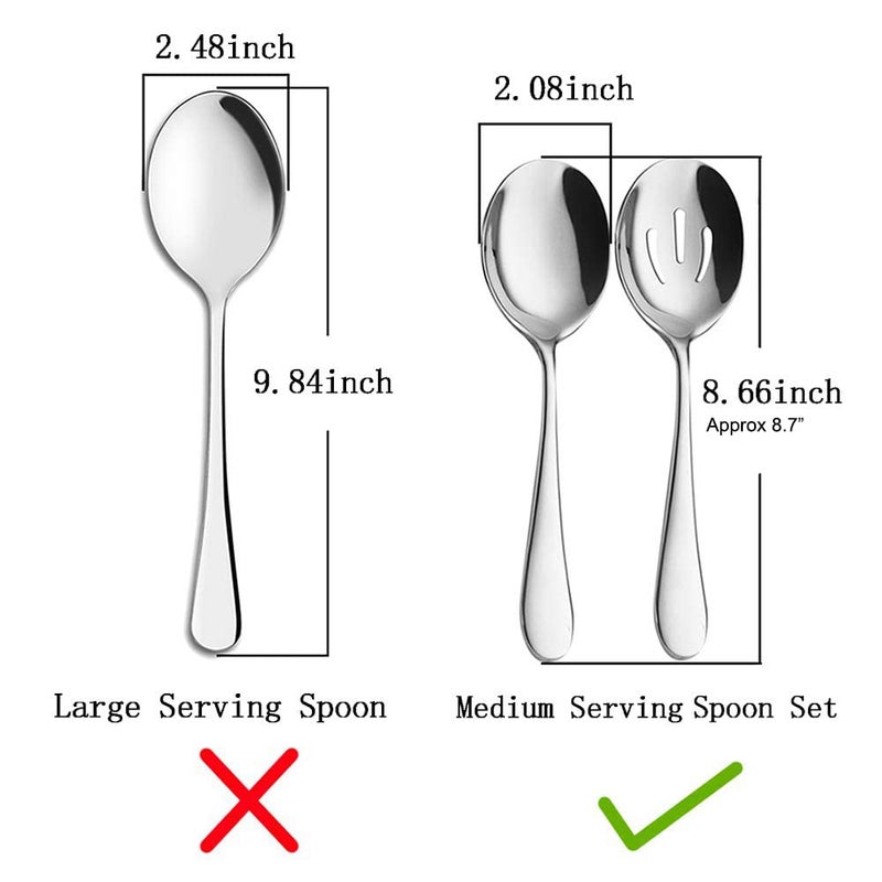AOOSY Serving Spoons x 3, Slotted Spoons x 3, 8.7 inches Utility Advanced Performance Skimmer Perforated, Stainless Steel Serving Utensils Set for Buffet Can Banquet Cooking Kitchen Basics - Image 2